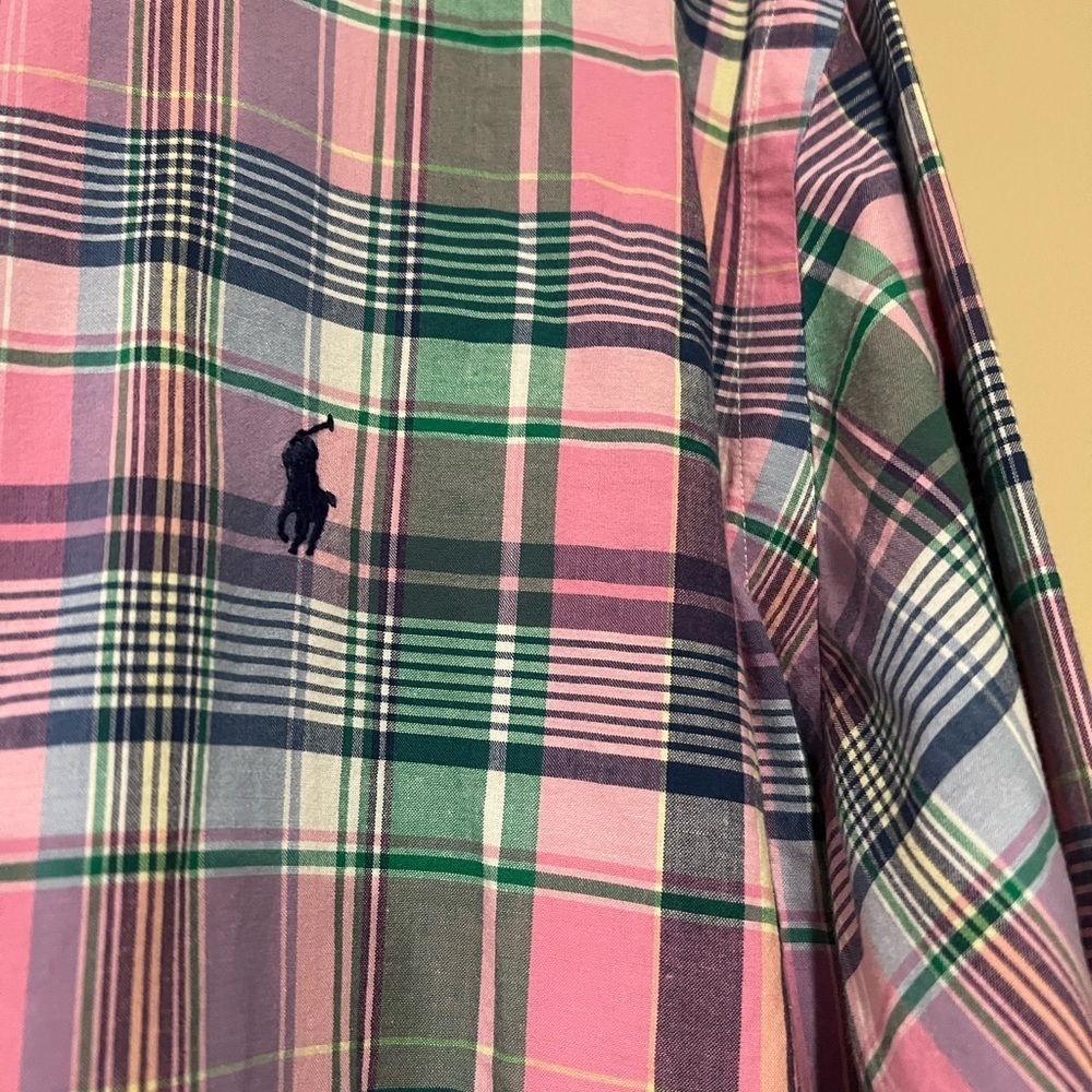 Ralph Lauren Men's Long Sleeve Button Down Pink Plaid Size Xl Embroidered - Picture 2 of 5